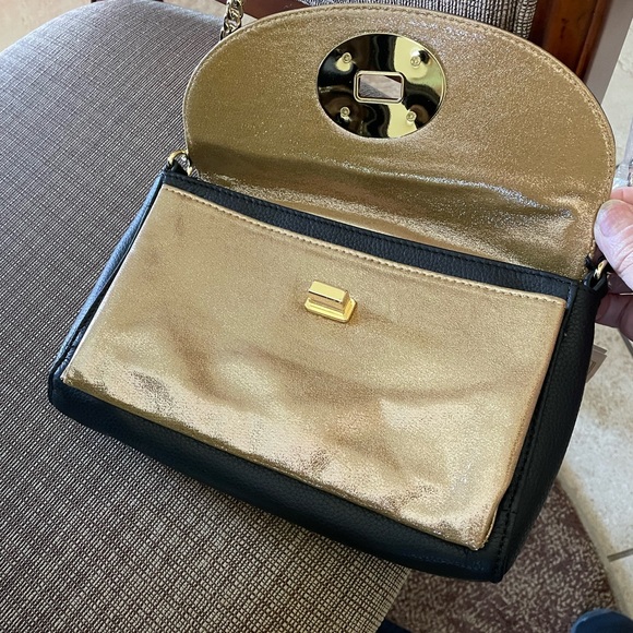 Emma Fox Leather Black and Shimmer Gold Crossbody NWT 10 X 6.5 - Picture 13 of 15